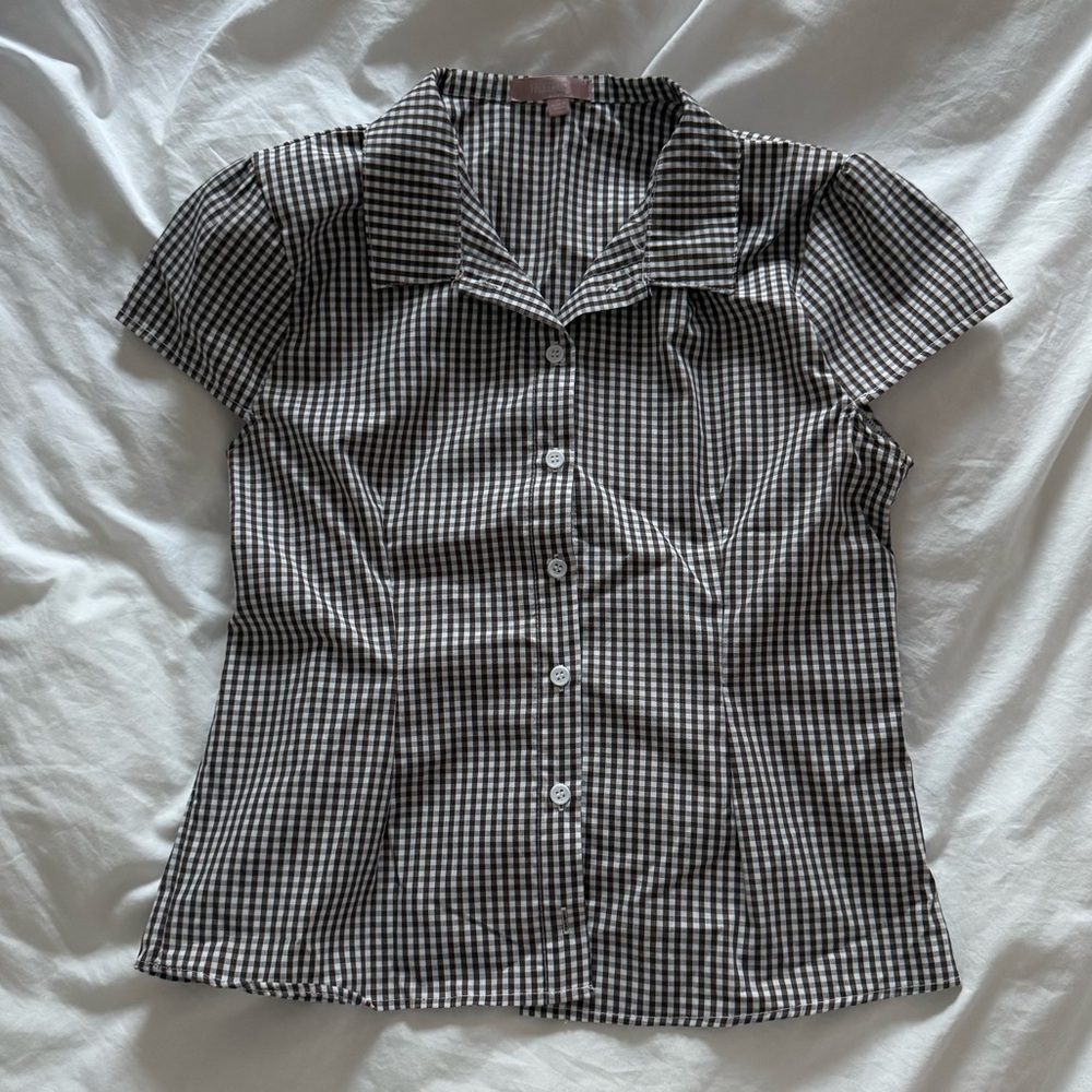Brown and White gingham blouse